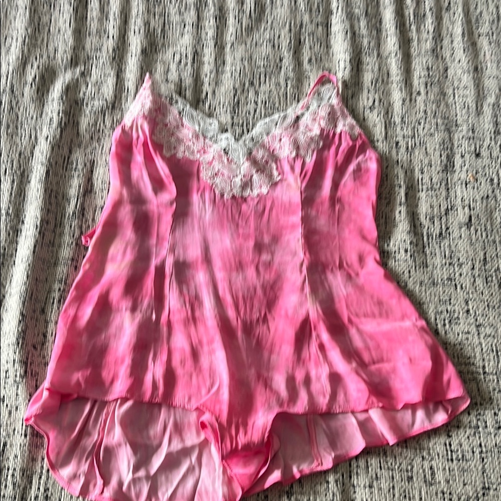 Free People Pink and White Lace Chemise